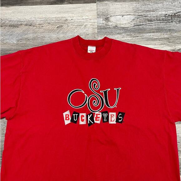 Vintage 90s Ohio State University Embroidered OSU Buckeyes Men 2X Red Tshirt USA - Picture 1 of 8